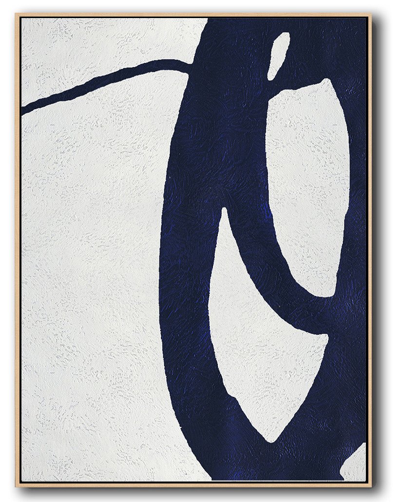 Buy Hand Painted Navy Blue Abstract Painting Online - Black White And Gold Canvas Art Huge
